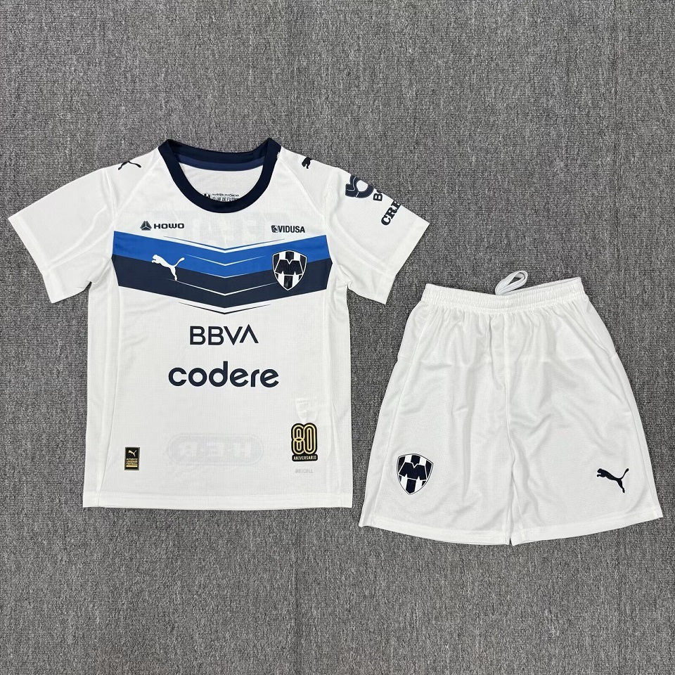 Kids-Monterrey 25/26 Away White Soccer Jersey
